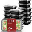 100 Pack (200-Piece) 24 oz Meal Prep Containers Reusable Food Storage Containers with Lids, Sturdy Leakproof To Go Plastic Takeout Containers for Microwave, Freezer, Dishwasher Safe