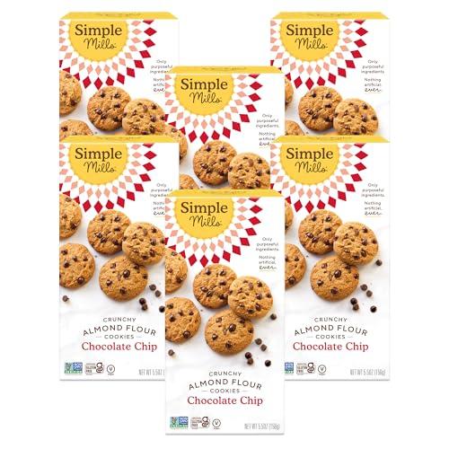 Simple Mills Almond Flour Crunchy Cookies, Chocolate Chip - Gluten Free, Vegan, Healthy Snacks, Made with Organic Coconut Oil, 5.5 Ounce (Pack of 6) Best By: 03/30/2026