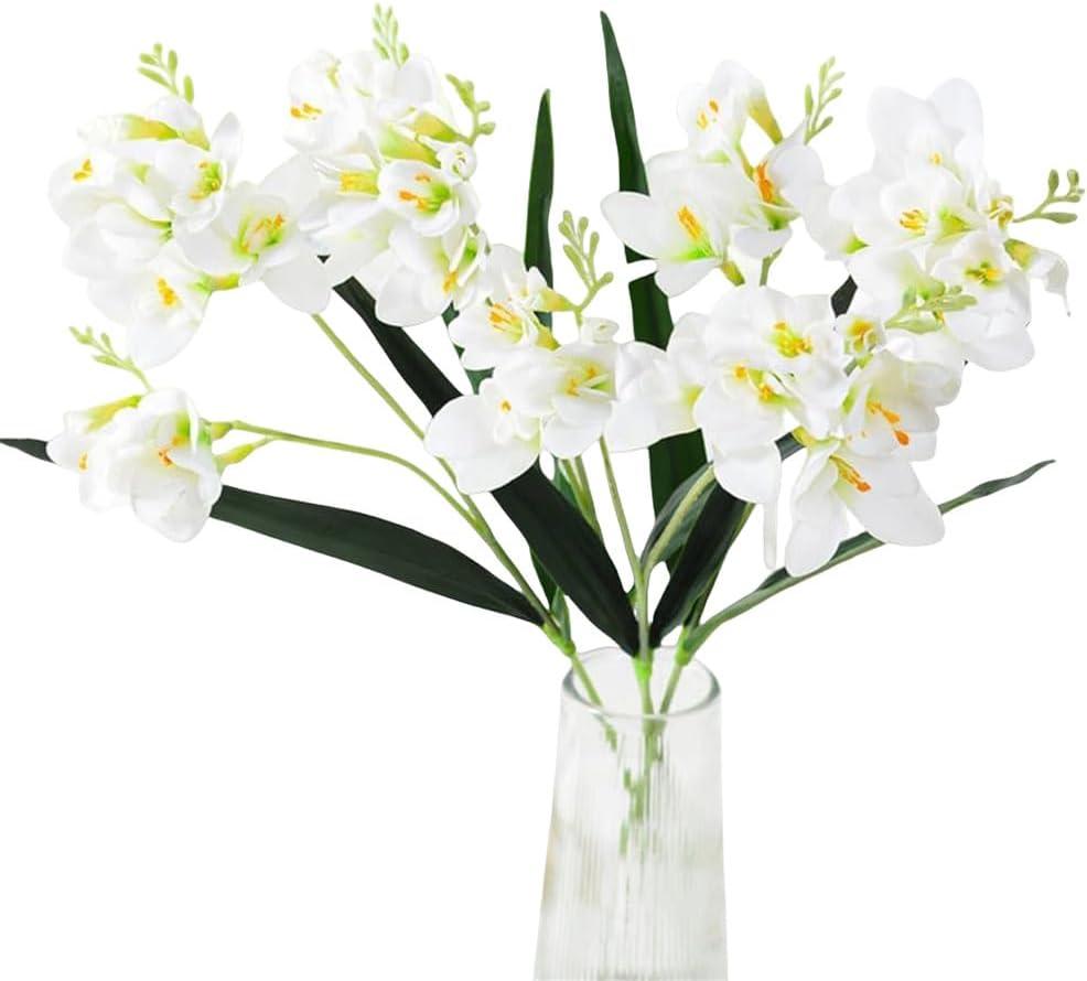 XZJMY 3Pcs Artificial Freesias Flowers, Artificial Lily for Wedding Home Party Garden Shop Office Decoration (White)
