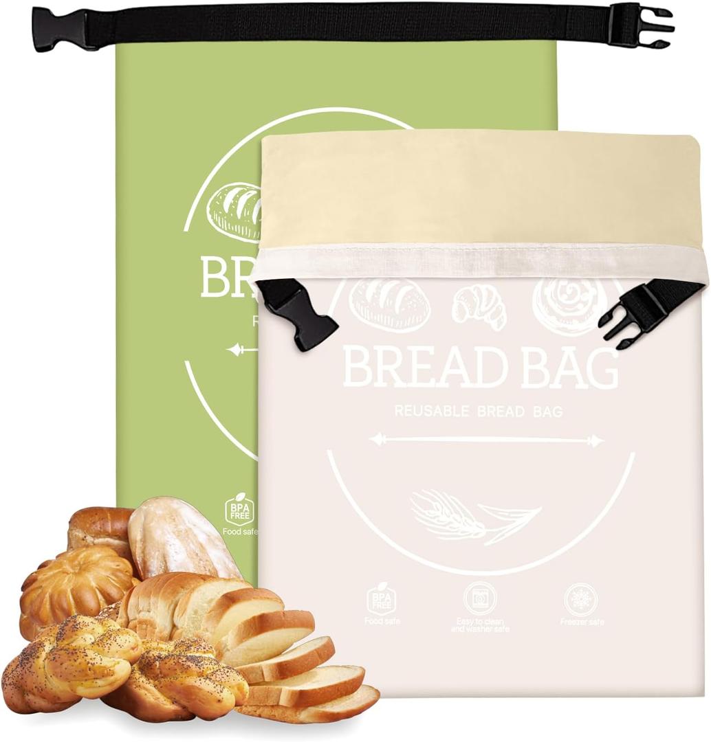 Bread Bags for Homemade, Beeswax Reusable Bread Bag for Sourdough 2-Pack, XL-Reusable Waxed Food Storage Bag to Keep Sourdough Fresh, Freezer-Safe, Eco-Friendly (Khai& Green)