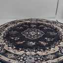 MUJOO Black Round Rug 4ft,Circle Washable Area Rugs for Bedroom Living Room Bathroom,Vintage Bohemian Distressed Farmhouse Non Slip Circular Carpet,Floral