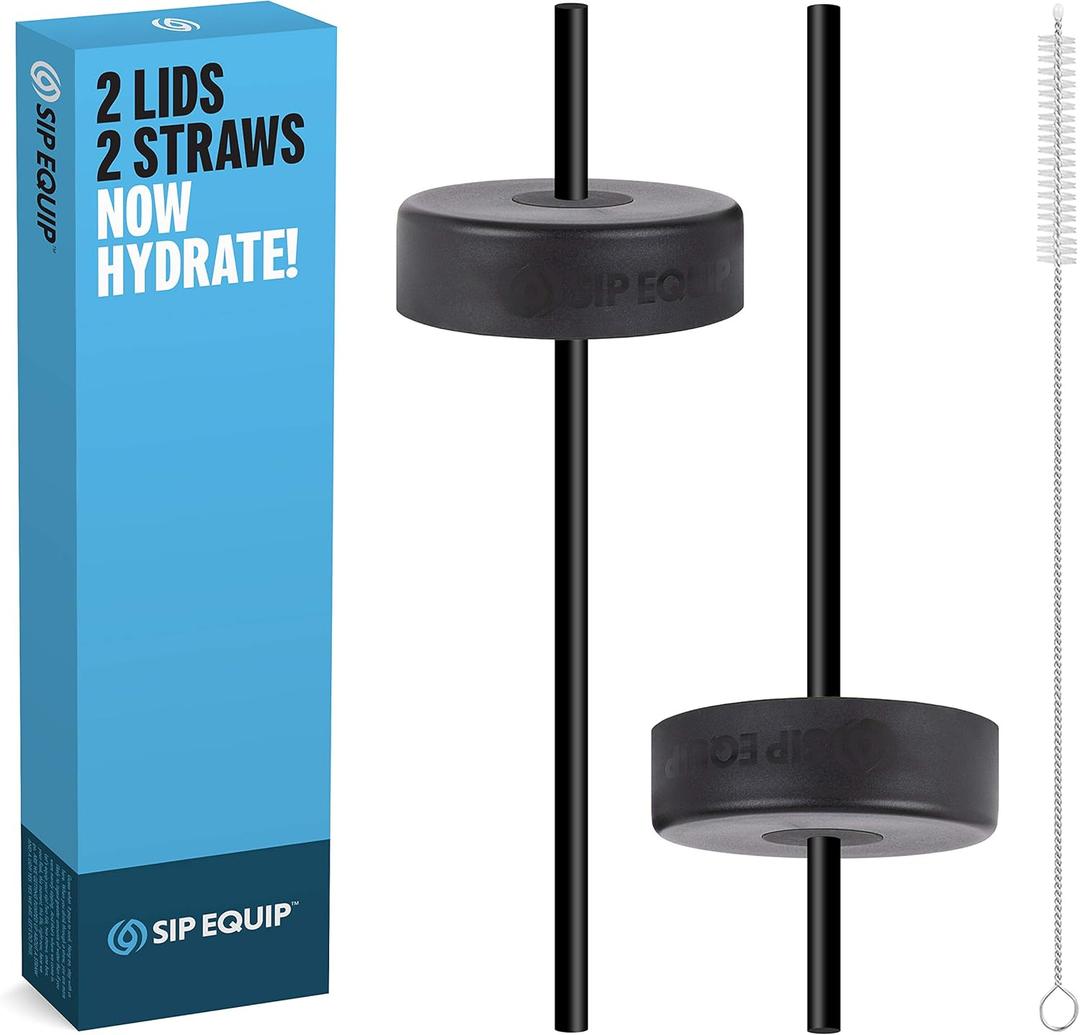 Wide Mouth Straw Lids (2 Pack), Compatible with Hydro Flask, Simple Modern, Hydro Cell, Thermoflask, Takeya, Vmini and Iron Flask, 2 Lids, 2 Straws and 1 Straw Brush