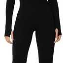 Sunzel Long Sleeve Jumpsuits for Women, Ribbed One Piece Casual Yoga Workout Zip Front Bodysuits, Legging Fit & Thumbhole 28" Inseam Black X-Large