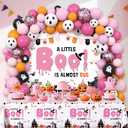 112pcs Halloween Baby Shower Balloon Arch Kit Decorations Pink A Little Boo Is Almost Due Baby Shower Girl Balloons Arch with Banner Ghost Groovy Halloween Birthday Party Decorations Supplies