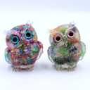 2.5'' Handcrafted Owl Natural Crystal Stone Epoxy Resin Figurines, Collectibles of Colorful Crystal Owl Ornaments 2pcs, Gifts Desktop Decoration for Home Decor and Reiki (Rainbow Couple)