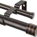 TONIAL1 Inch Double Curtain Rods for Windows 66 to 120 Inches (6-12ft), Heavy Duty Decorative Drapery Rod for 32 to 144 Inches (5.75-11.7ft) with Classic Cap Finial, Bronze
