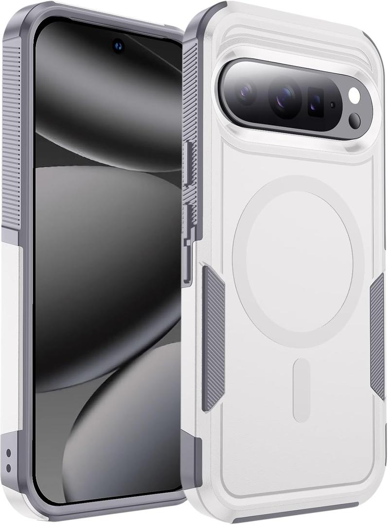 Magnetic for Google Pixel 10 Pro XL Case[Compatible with Magsafe][Rugged Military Grade Shockproof][Scratch Resistant] Full-Body Sturdy Slim Protective Phone Cases Cover (White/6.8 Inch)