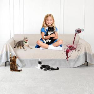 Living Room High Stretch Sofa Cover Pets Dogs Friendly, Cat Scratch Furniture Protector - Anti-Slip, Waterproof Sofa Cover to Keep Cats Off, Anti-Scratch Couch Cover for Pets and Kids 150"X91"Khaki
