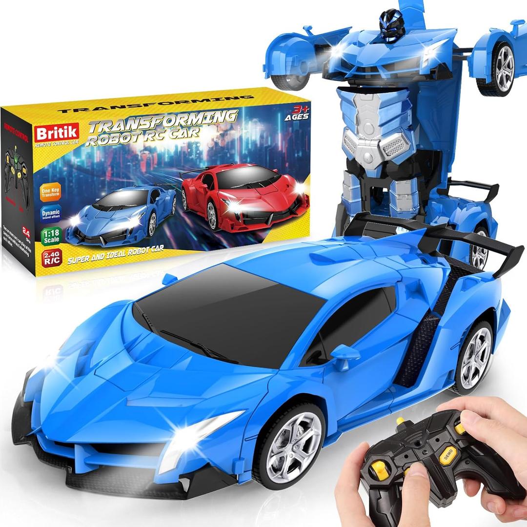 Britik Transform Remote Control Car Toy for Kids 4-8, Remote Control Car for Boys 4-7, Transform Cars for Boys 4-6 (Blue)