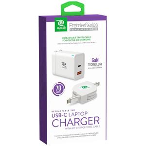 ReTrak Retractable 70W USB-C Laptop Charger with 6Ft Charge/Sync Cable