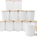 SHOWIN 14 OZ Thick Candle Jars for Making Candles 12 Pcs, 3 Wick Empty Jars with Wood Lids for Candle Making, Sample Container,Matte White