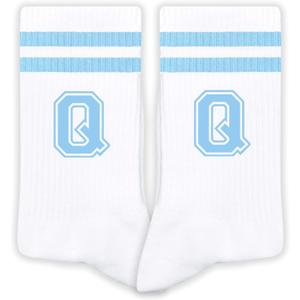 Blue And White-Striped Letter Socks, Sports Socks For Men, Blue Team socks, Friends And Family, Birthday Gift.(Q) (White)