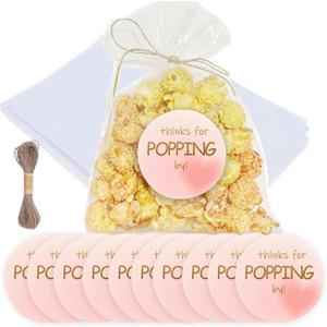 MKISHINE 50 Set Baby Shower Popcorn Bags, Thank You Tags Clear Popcorn Favor Bags with String, Cellophane Treat Bags for Baby Shower Favor, Food Storage, Gender Reveal Party Supplies (pink)