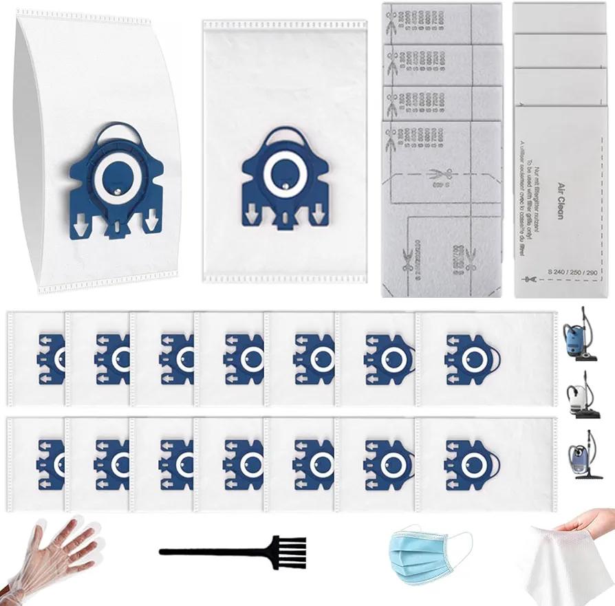 16 Packs 3D Airclean Bags Replacement for Miele GN Vacuum Cleaner Bags for Miele Classic C2 C3 S2 S5 S8 S400 Series Canister Vacuum Bags with Motor Protection Filters, AirClean Filters