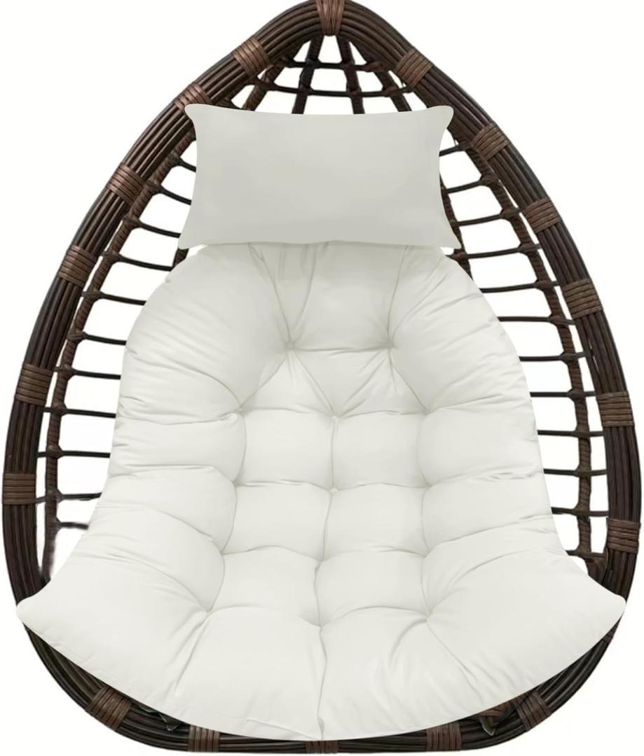 Thicken Hanging Basket Seat Cushion with Headrest, Hammock Swing Chair Cushions, Soft Egg Patio Chair Cushion with High Elasticity PP Cotton, for Indoor and Outdoor Garden Offices (with Pillow) (90x120cm/35.43x47.24in, Milk White)