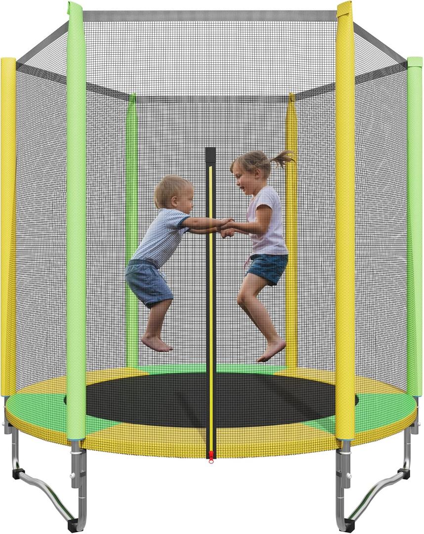 60" Trampoline for Kids, Indoor & Outdoor Trampoline with Net, Basketball Hoop Birthday Gifts for Boys & Girls, Baby Toddler Christmas Toys/Green