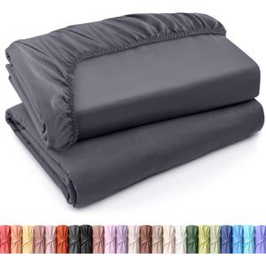Utopia Bedding Fitted Sheet - Pack of 2 Bottom Sheets - Soft Brushed Microfiber - Deep Pockets, Shrinkage & Fade Resistant - Easy Care (Full, Grey)