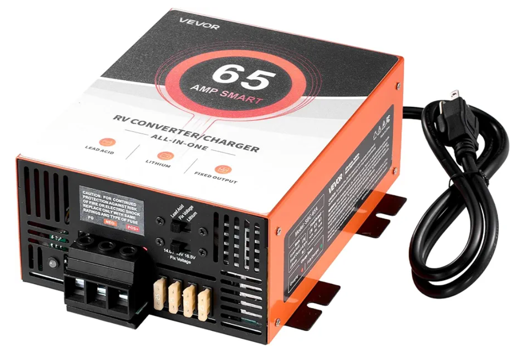 VEVOR RV Power Converter, 65 Amp, 110V AC to 12V DC RV Converter Battery Charger, Multi Stage Smart Charging, 13V to 16.5V Operating Range, Compatible with Lithium & Lead Acid Battery, for Camper