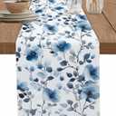Blue Floral Burlap Dining Short Table Runner 36 Inches, Tree Branch Spring Flowers Watercolor Table Runner Kitchen Coffee Table Runners Decoration for Indoor Outdoor Holiday Party Dresser