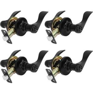 Privacy Door Lever Heavy Duty, 4 Pack Matte Black Left/Right Door Handles Reversible Wave Style Keyless Handing Lever, Bathroom and Rooms Privacy Door Lock