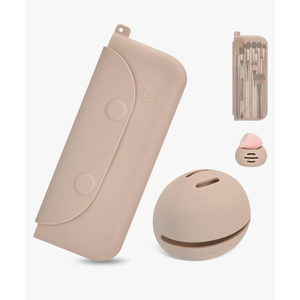 COOLANGLE Silicone Makeup Brush Holder And Beauty Sponge Case, Travel Makeup Brush Case With Magnetic Closure, Makeup Sponge Holder 2 In 1 Stand Storage For Quick Drying Pink