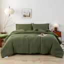 7 Piece Solid Softness King Bed Sets with Sheets and Comforter, Elegant Natural Polycotton Bed in a Bag with 16" Pocket Fitted Flat Sheet Pillow Case Lightweight All Season, Olive Green King