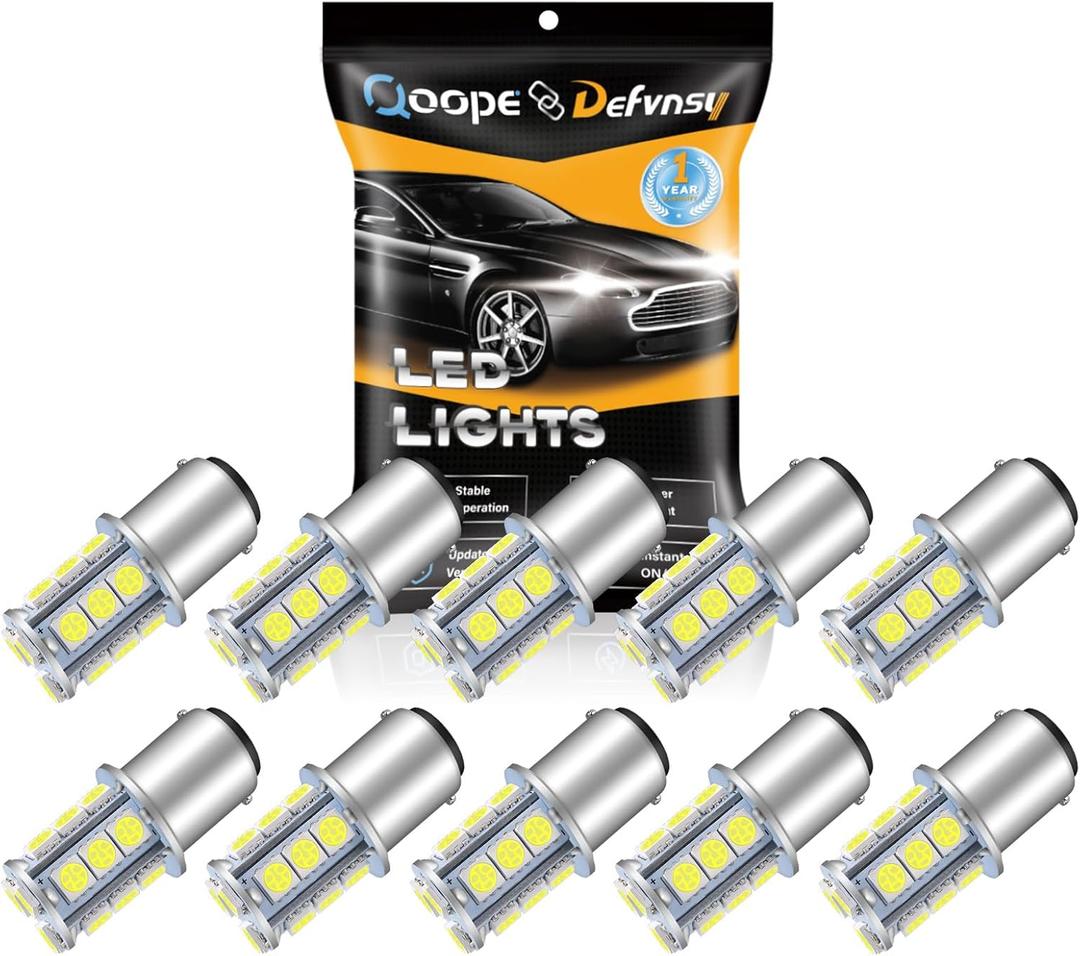 Qoope Non-Polarity 1076 LED Bulb for RV White BA15D 1142 1004 LED Replacement Bulb 12 Volt for Marine Boat Camper Travel Trailer Interior Light, Pack of 10