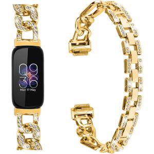 Metal Band Compatible with Fitbit Inspire 3 for Women Shiny Rhinestone Bracelet Strap Adjustable Replacement Watchband for Inspire 3 Fitness Tracker (Gold)