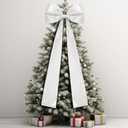 20 x 47 Inches Extra Large Christmas Satin Bows Christmas Tree Topper Decorations Giant Xmas Tree Toppers Bows for Home Wreath Wall Holiday Birthday Wedding Engagement Party Decor(White)