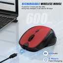 Bluetooth Wireless Mouse, 2.4G Ergonomic Rechargeable Computer Mouse for MacBook Air iPad Pro PC with Jiggler Mode, 3 DPI Levels & Forward/Back Buttons Laptop Mice for Office/Home/School - Red