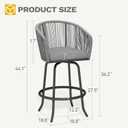DWVO Outdoor Counter Height Bar Stools Set of 2, Patio Swivel Bar Chairs with Soft Cushions, 360° Rotation, Bar Height Rattan Chairs for Backyard, Poolside, Garden, Gray