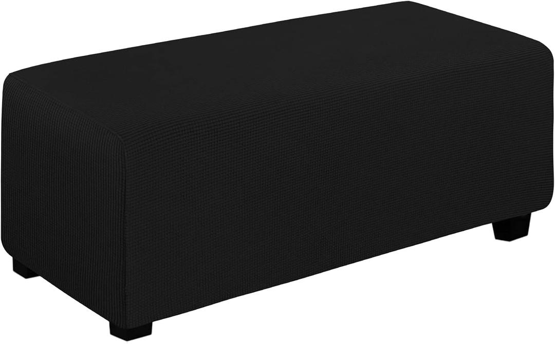 Easy-Going Stretch Ottoman Cover Folding Storage Stool Furniture Protector Soft Rectangle slipcover with Elastic Bottom (Ottoman X-Large,Black)