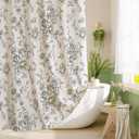 Black Floral Linen Shower Curtain, Cottagecore French Country, 72x72 | Vintage Boho, Rustic, Linen Fabric, Natural Look, Washable, Farmhouse Bathroom Curtain for Bathroom Decor, Tan Taupe
