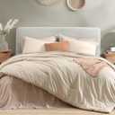 Monbix Queen Comforter Set - 7 Pieces Oatmeal Prewashed Bed in a Bag Queen Bedding Sets with Comforters, All Seasons Ultra Soft Comforter Bed Set with Sheets,Pillowcases & Shams
