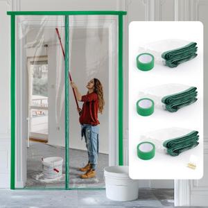Dust Barrier - Magnetic Dust Barrier Door Kit for Dust Containment Self-Closing Plastic Sheeting Construction Dust Barrier, Bathroom/Kitchen/Hallway Remodel, Fit Standard Doorway (4'W x 7.5'H-3 Pack)