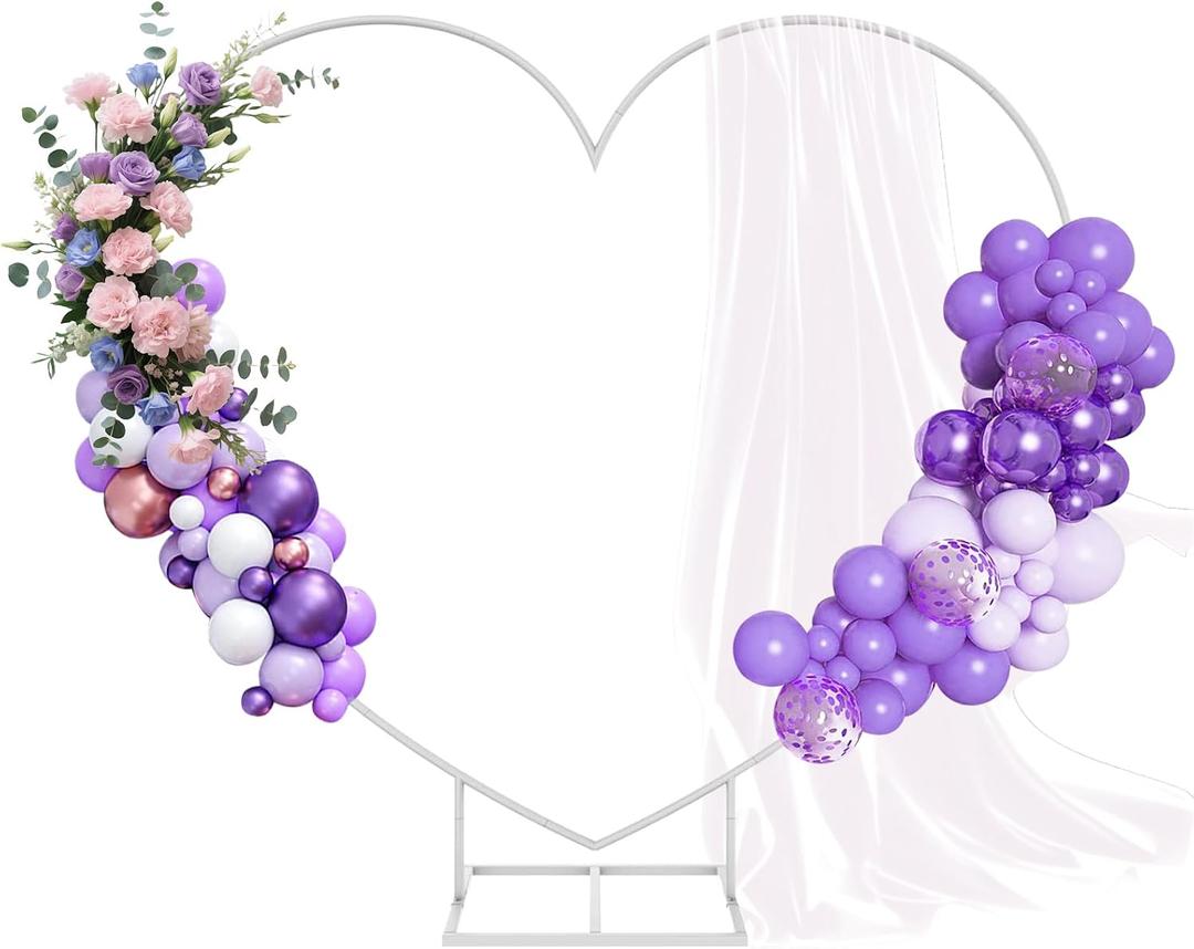 Metal Balloon Arch Kit, Love Balloon Column Arch Frame, Wedding Heart Arch Stand Supplies for Wedding, Bridal, Valentine's Day, Engagement and Birthday Party(White), 6.7 Ft white Heart Shape