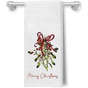 Red Holly Berries Christmas Kitchen Towels Decorative, Red and Green Merry Christmas Hand Tea Towels for Bathroom, Farmhouse Winter Xmas Dish Towel Drying Cloth, 16x24 Inch