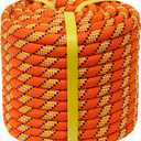 Double Braided Polyester Rope (1/2 in x 200 ft) Strong Arborist Rigging Rope 48 Strands for Tree Work Climbing Pulling Sailing, Orange