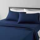 Amazon Basics Lightweight Super Soft Easy Care Microfiber 4 Piece Bed Sheets Set with 14-Inch Deep Pockets, Queen, Navy Blue, Solid