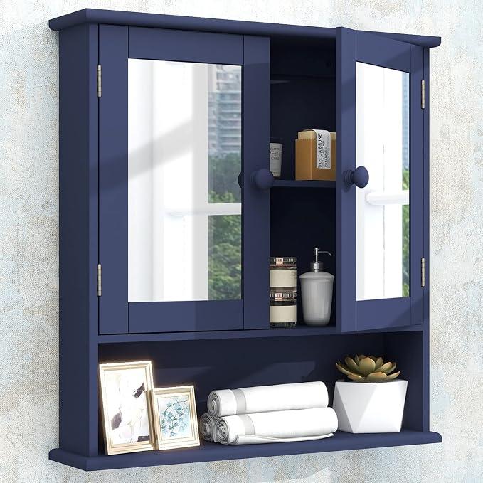 TaoHFE Blue Medicine Cabinet,Medicine Cabinets for Bathroom with Mirror
2 Doors 3 Shelf,Bathroom Cabinet Wall Mounted Wooden Bathroom Storage Cabinet Over Toilet Bathroom Cabinet Laundry Kitchen