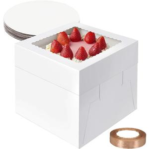 10 Pack Tops of Boxes, Lids with Window, White Bakery Boxes, 12x12 Inch Large Baking Boxes with Sticker, Cardboard Cake Box for Multi-Layer Cakes, Cake Decorating Supplies for Gift Giving