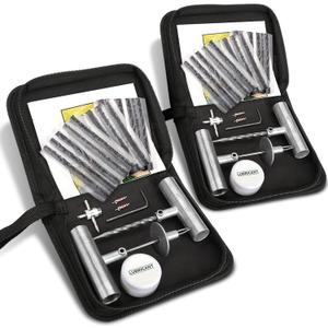 BETOOLL Tire Repair Kit, Sets of 2-24pcs Professional Heavy Duty Universal Emergency Flat Tire Repair Kit, for car Motorcycle, Truck, Golf Cart, ATV, Tractor, ARB, RV, SUV, Trailer etc.(Black)