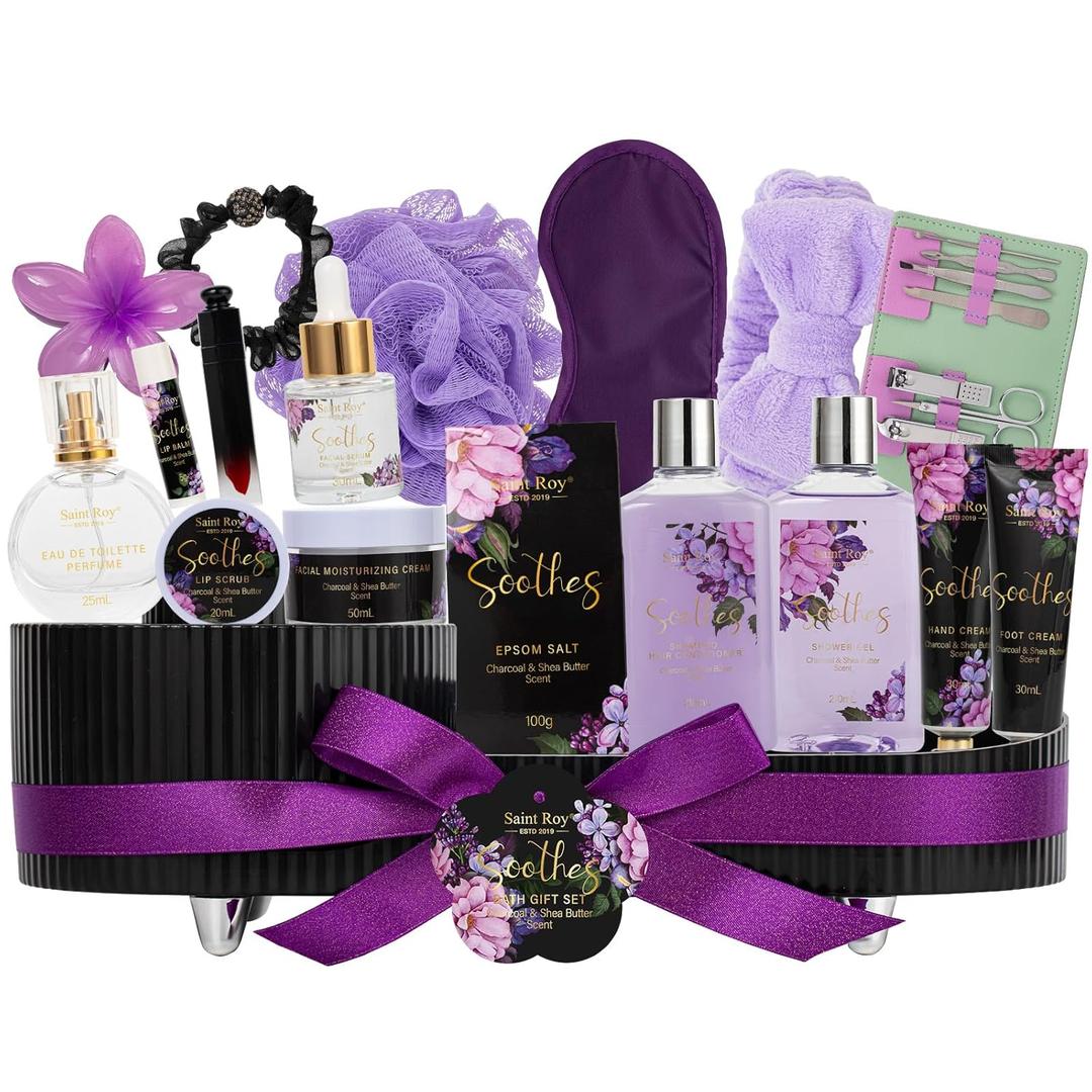 2 x Mothers Day Gifts for Women, 26 Pcs Spa Kit, Spa Gift Set, CHARCOAL & SHEA BUTTER Bath & Body Gift Makeup Organizer, Spa Gift Basket, Face Skin Care Kit, Lip Self-Care, Serum, Birthday, Christmas