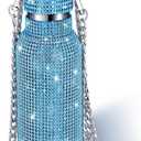 Geiserailie Diamond Water Bottle Bling Rhinestone Stainless Steel Thermal Bottle Refillable Insulated Glitter Water Jug with Chain for Women Girls Gifts(750 ml,Blue)
