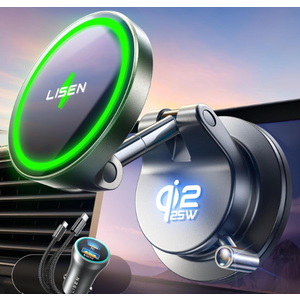 LISEN Qi2.2 25W Magsafe Car Mount Charger,[More Stable & Faster Charging] Suction Cup Phone Mount, Wireless Car Charger 25W Magnetic Car Phone Charger for iPhone 17 16,15W for iPhone 17e 15 14 13 12