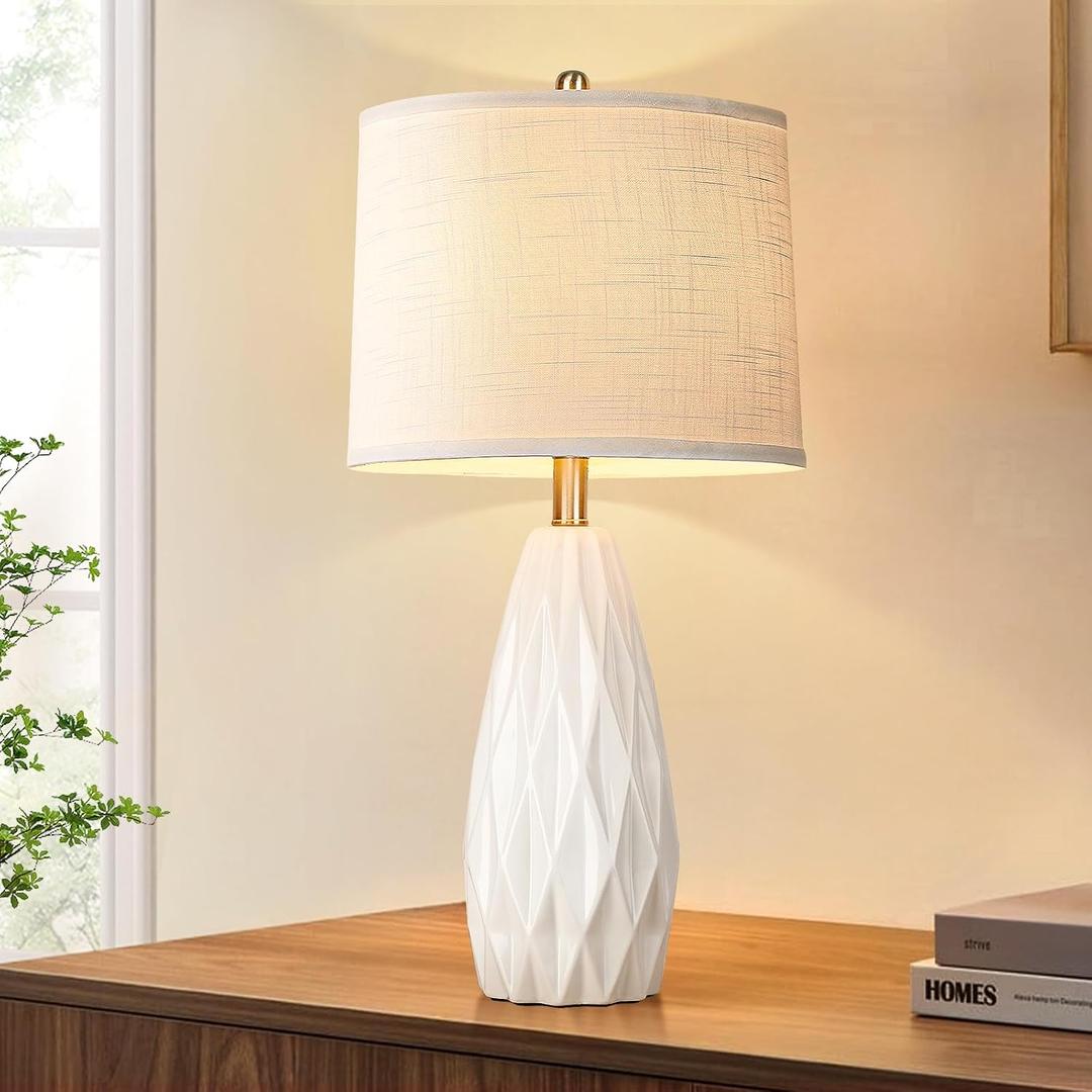 25'' Table Lamp White Table Lamps Modern Ceramic Lamps for Night Stand - Dimmable Bedside Lamps for Nightstand, Bedroom Lamp for Living Room Desk End Table Office Guest Room