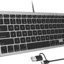 OMOTON Wired Keyboard for Mac with Dual Interface, Comfortable Typing Angle & Stable Connection, Compatible with MacBook, iMac, Mac Mini, PC-Grey