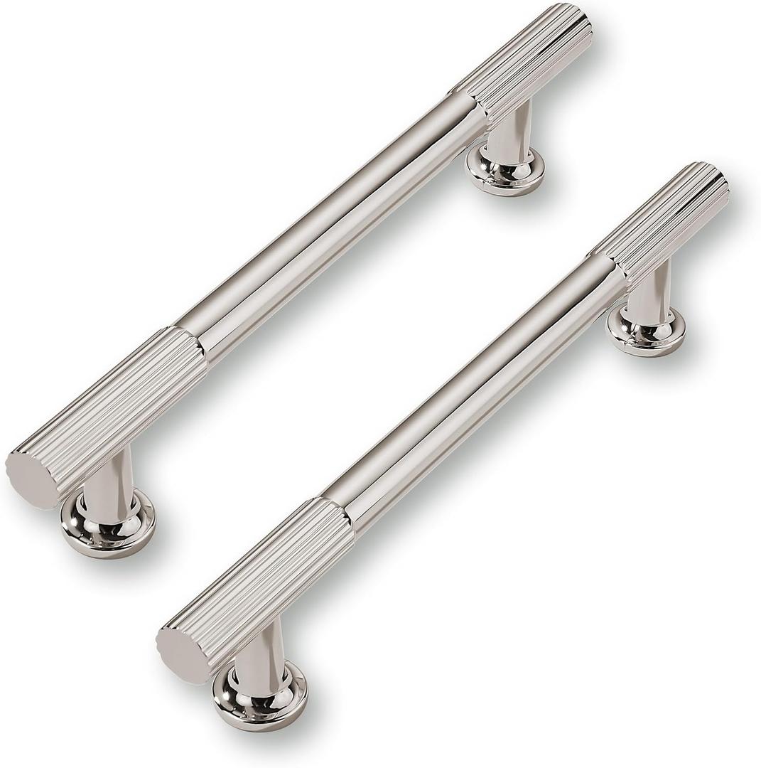 2 Pack 5 Inch(128mm) Hole Center Polished Nickel Cabinet pulls Kitchen Handles Solid Heavy Duty Cabinet Pull Kitchen Hardware