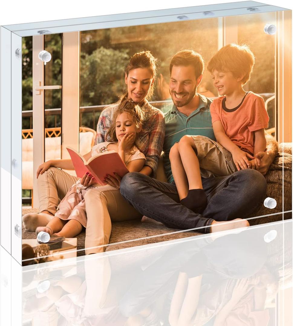 Egofine 5x7 Acrylic Frame, 20mm Thicker Frameless Clear Picture Frame, Double Sided Magnetic Picture Frame, Free Standing Desktop Display (1)