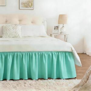 RIMELA Spa Blue Bed Skirt Queen Size 15 Inch Drop, Elastic Bed Skirting for Bed Base and Frame, Bedding Dust Ruffle Easy to Install, Lightweight Wrap Around Adjustable Bedskirt